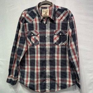 Coastal Blue/Red Plaid Pearl Snap Western long sleeve shirt Men's XXL